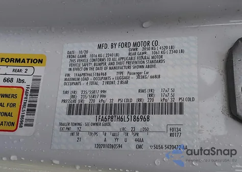 2020 Ford Mustang Ecoboost Fastback from USA, damaged, VIN 1FA6P8TH6L5186968